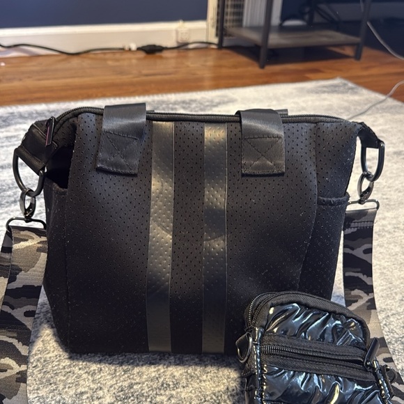 Black Mini Commuter Sling Bag with Camouflage Strap and Cell Phone Holder - Picture 2 of 11